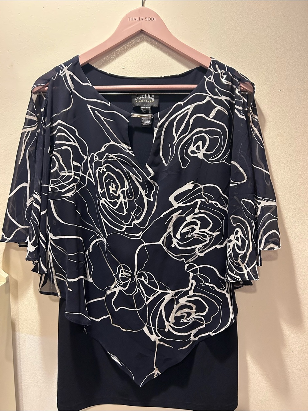 Joseph Ribkoff Navy & White Floral Overlay Blouse